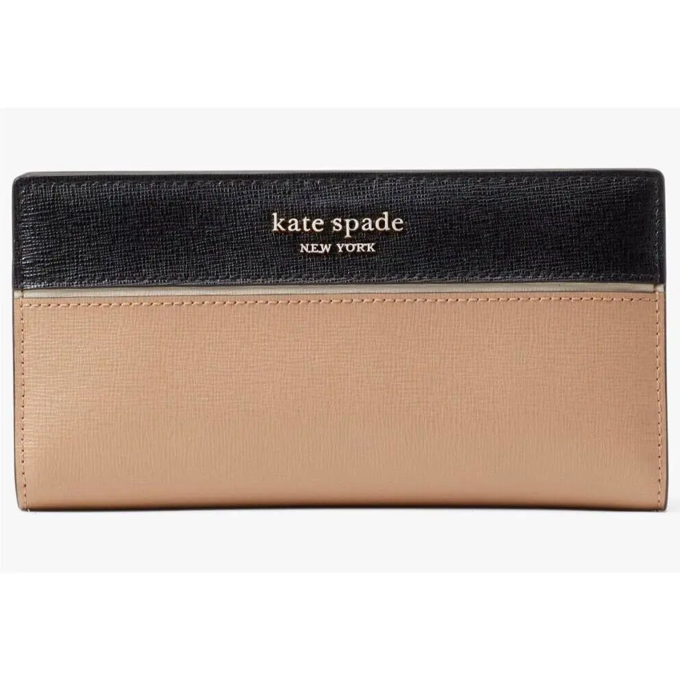 Kate Spade Morgan Slim Bifold Wallet Beige Black Leather K7217 Retail