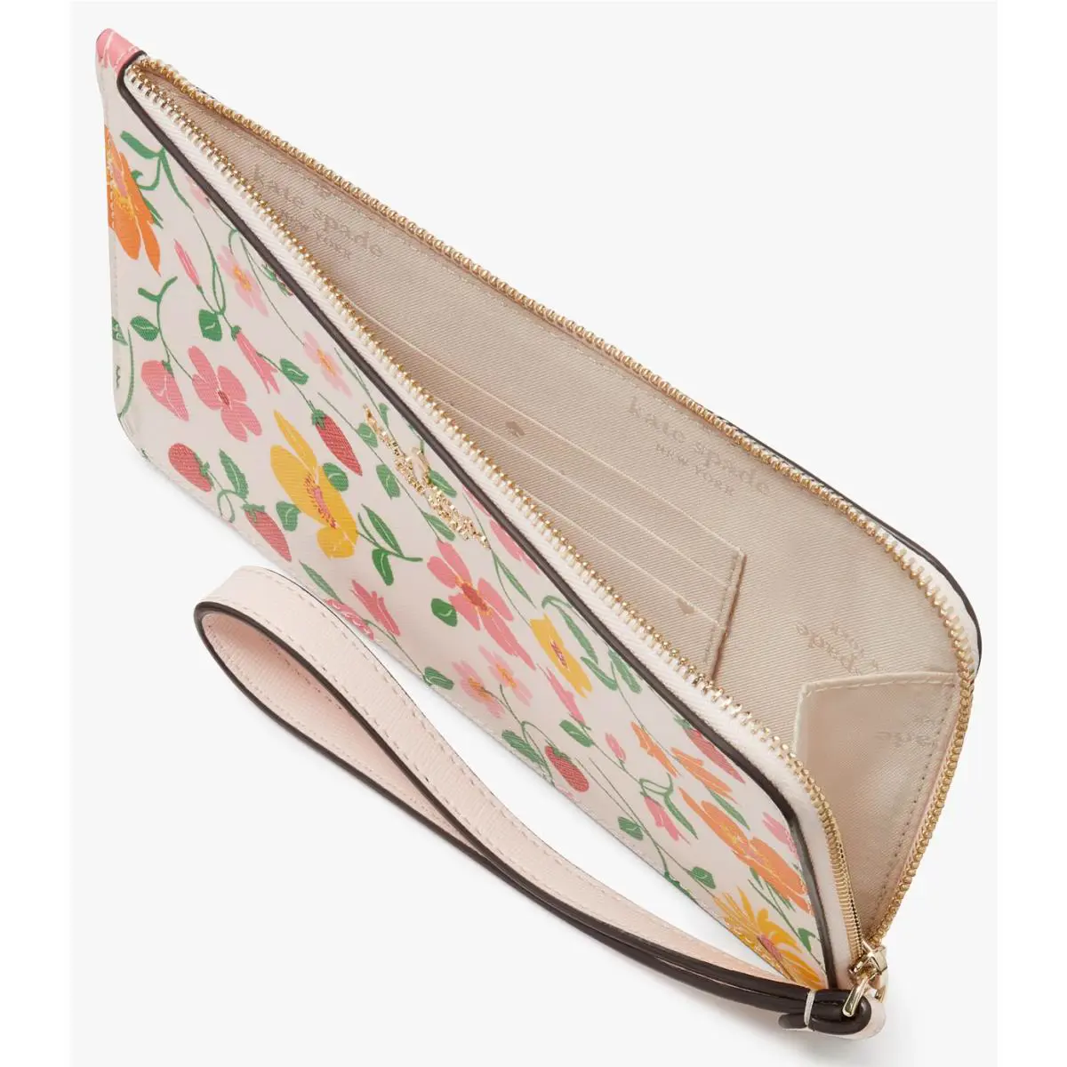 Kate Spade Lucy Saffiano Pink Floral Garden L-zip Wristlet KG608 Wallet F