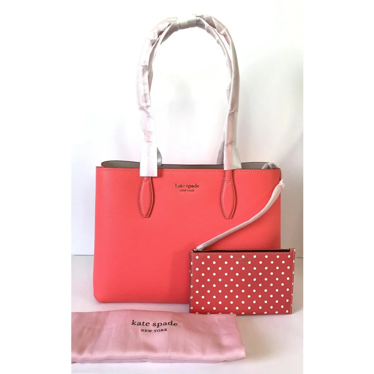 All Day Leather Large Shopper Tote Bag Wristlet Peach Melba by Kate Spade