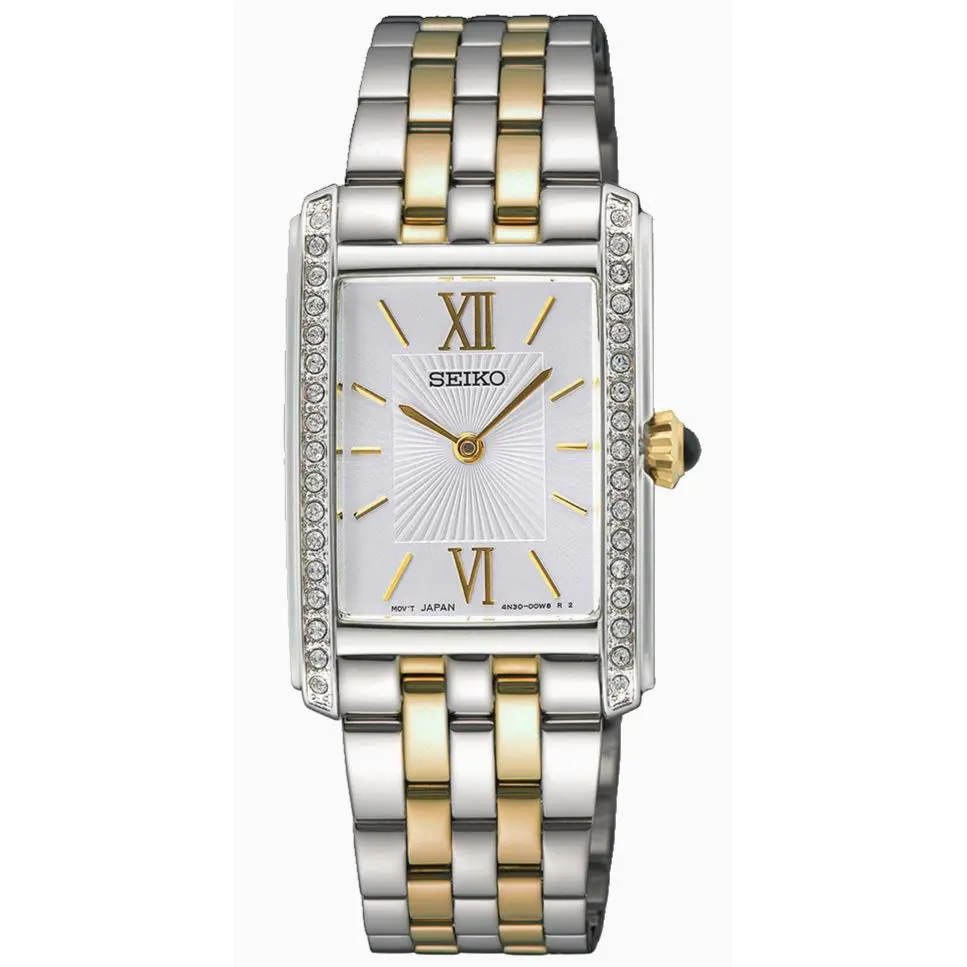 Seiko SWR093 Women`s Quartz Two-tone Silver/gold Crystal Dress Watch 22.7mm 4N30 - Dial: Silver, Band: Gold, Silver, Bezel: Silver