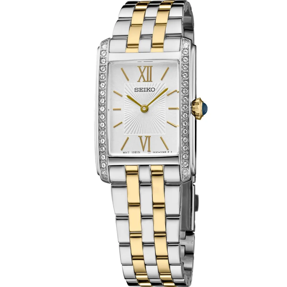 Seiko Crystals Two Tone Silver Dial Quartz Stainless Steel Women`s Watch SWR093 - Dial: Silver, Band: Gold, Silver, Bezel: Silver
