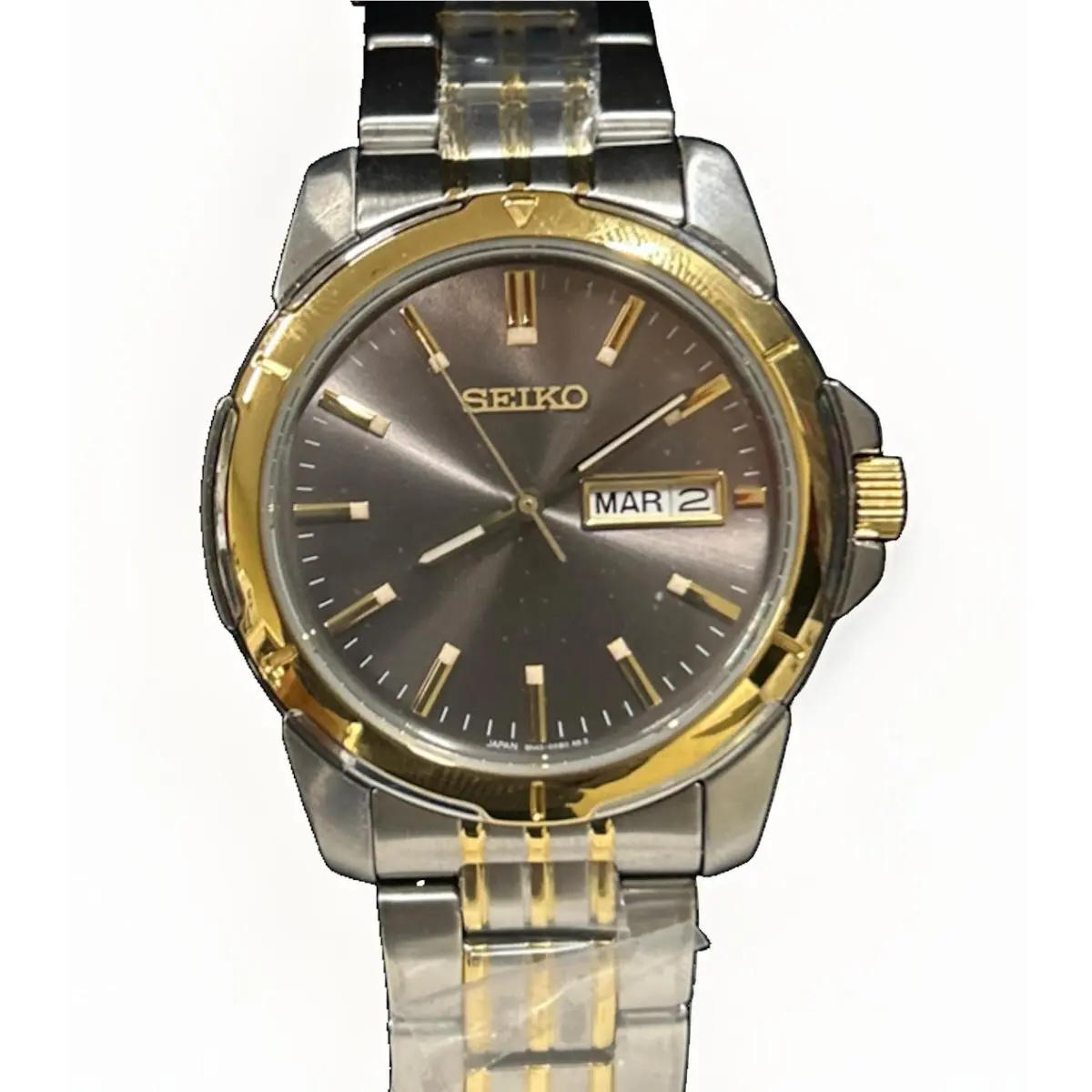 Men`s Essential Stainless Steel Bracelet Watch Grey Dial/two Tone Band by Seiko