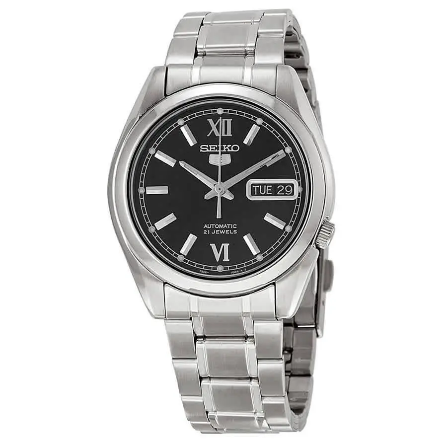 5 Black Dial SNKL55K1 Stainless Steel Men`s Watch by Seiko