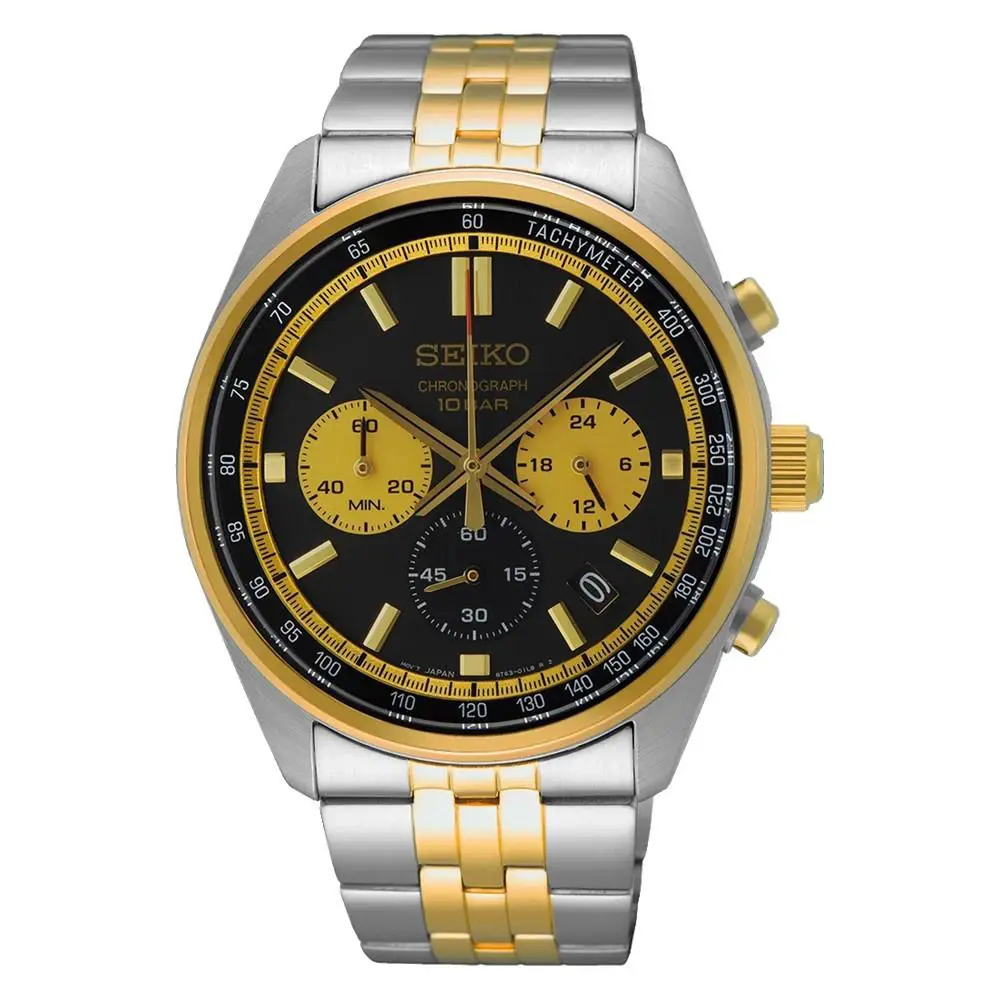 Seiko SSB430 Black Dial Gold Subdials Dynamic Chronograph SSB430-NEW - Black, Gold