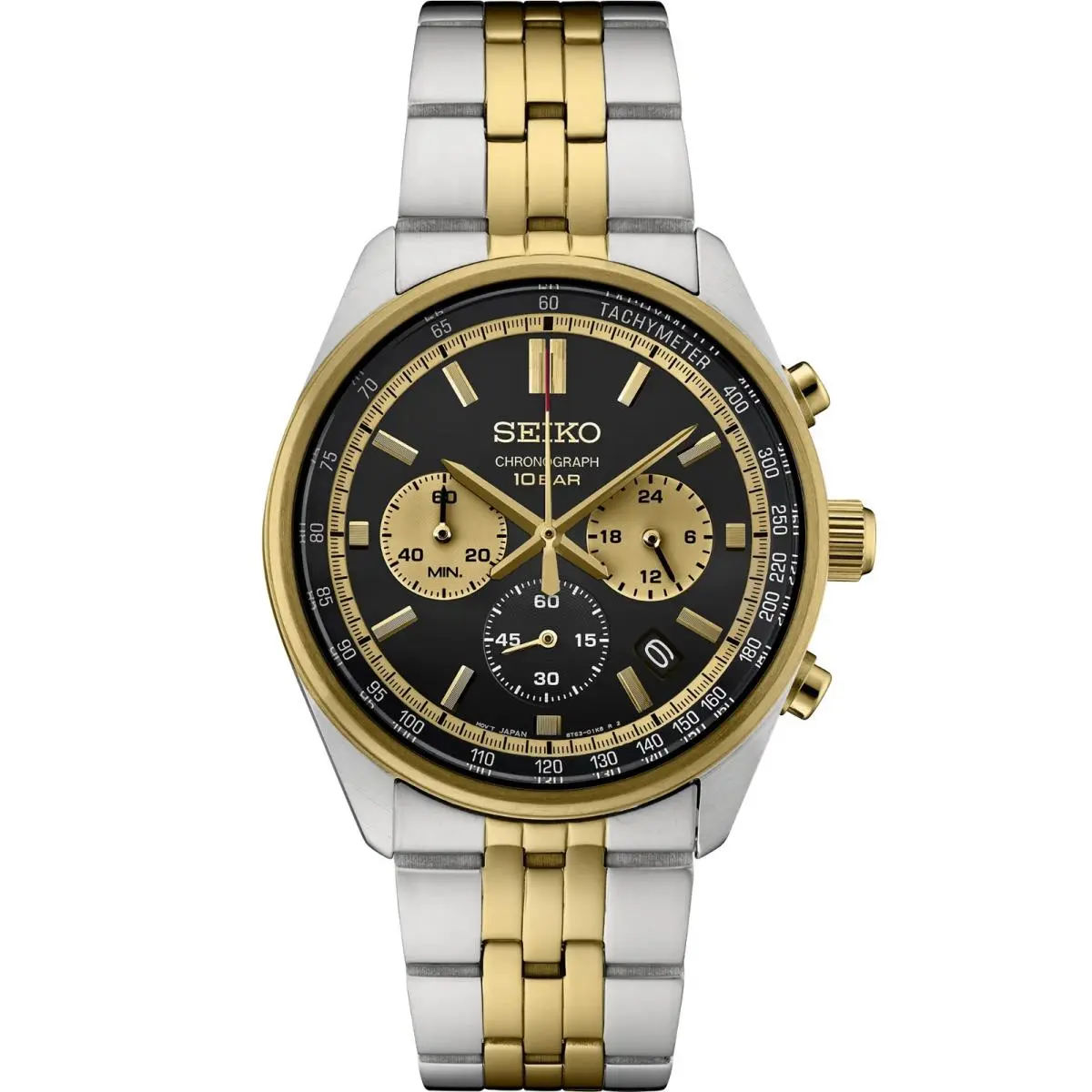Seiko Essentials Chronograph Black Dial Stainless Men`s Watch SSB430