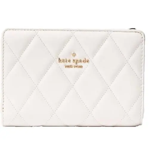 Kate Spade Carey Quilted Leather Medium Compact Bifold Wallet Parchment KA591