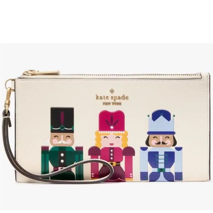 Kate Spade Oh What Fun Nutcracker Double Zip Off White Wristlet KJ073 Wallet