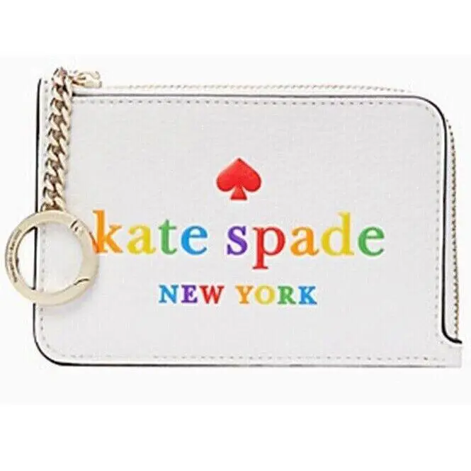 Kate Spade L-zip Card Holder Pride Rainbow White Wallet K7631 Retail