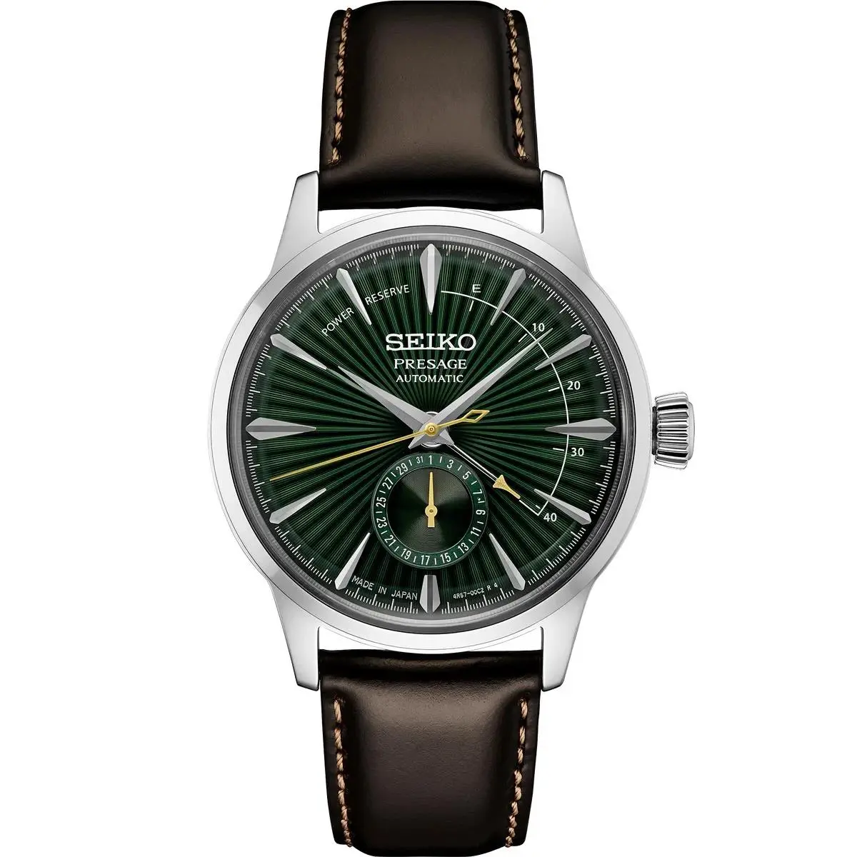 Presage Cocktail 40.5mm Green Dial Dark Brown Leather Band Watch SSA459 by Seiko