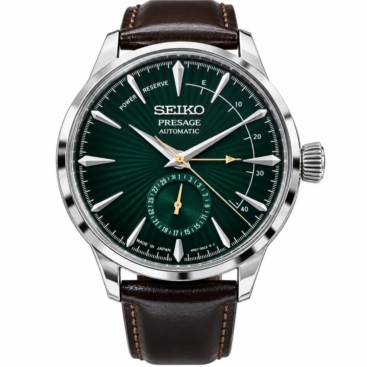 Presage Cocktail 40.5mm Green Dial Dark Brown Leather Band Watch SSA459 by Seiko