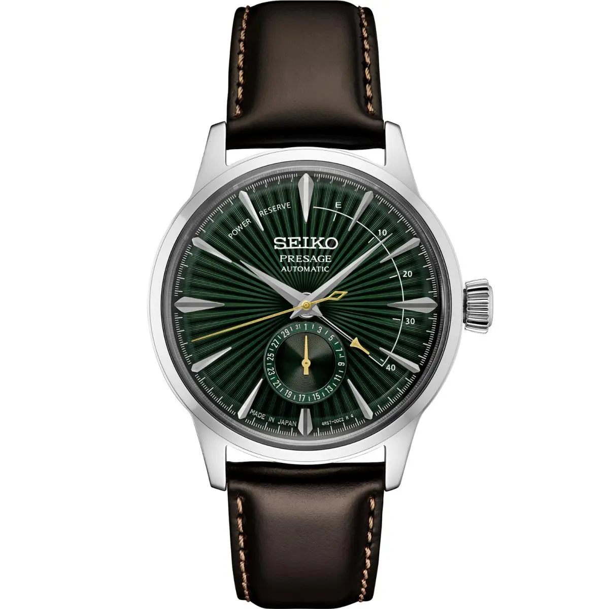 Seiko Men`s Presage Auto Green Dial Brown Leather Strap Watch SSA459 - Dial: Green, Band: Brown, Bezel: Silver