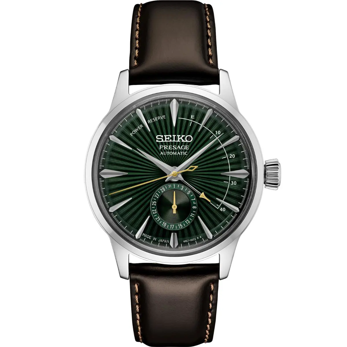 Seiko Men`s Presage Auto Green Dial Brown Leather Strap Watch SSA459 - Dial: Green, Band: Brown, Bezel: Silver