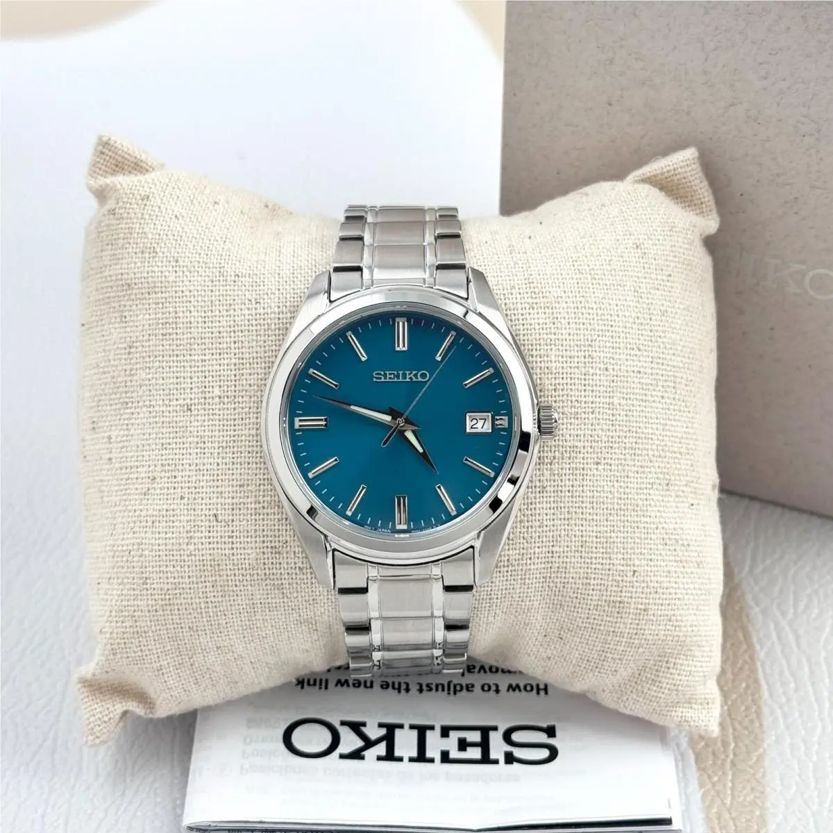 Seiko Essentials SUR525 Blue Dial Stainless Steel Bracelet Men`s Quartz Watch - Dial: Blue, Band: Silver