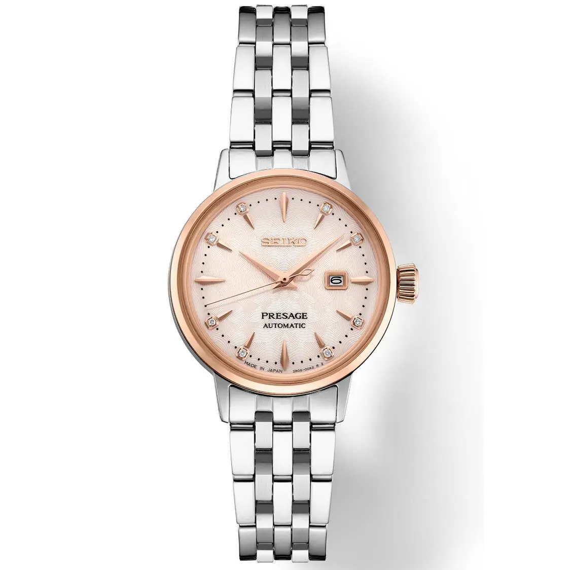 Seiko Presage Cocktail Time SRE012 Pink Dial Steel 30 mm Automatic Women`s Watch - Dial: Pink, Band: Silver, Bezel: Rose Gold