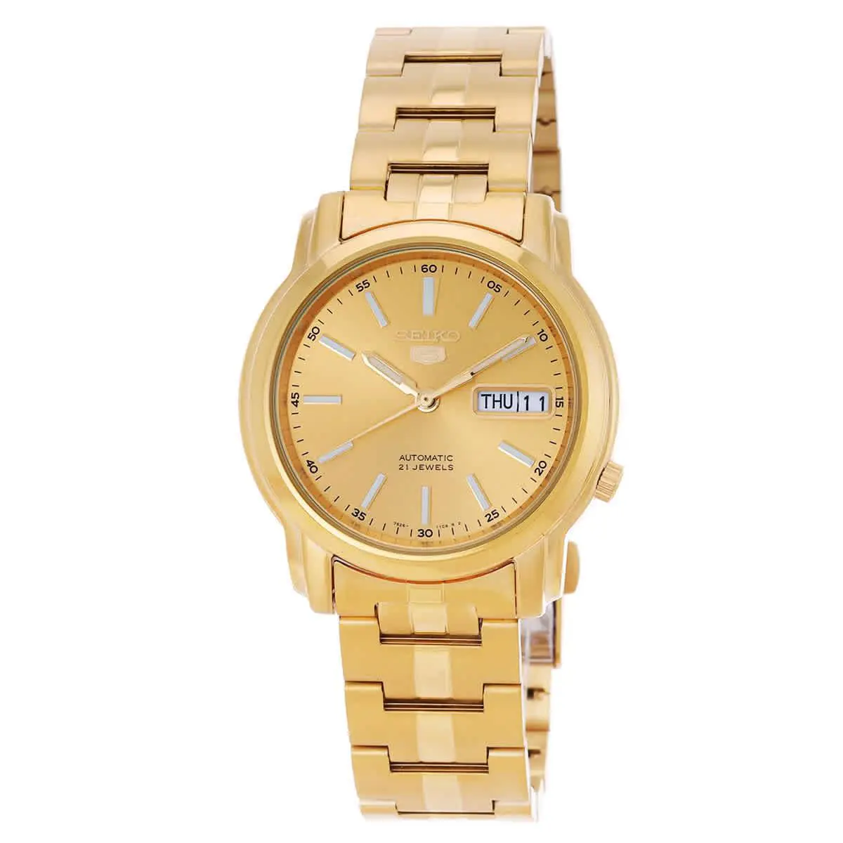 Seiko Series 5 Automatic Gold Dial Men`s Watch SNKL86K1 - Dial: Gold, Band: Yellow Gold-tone, Bezel: Yellow Gold-tone