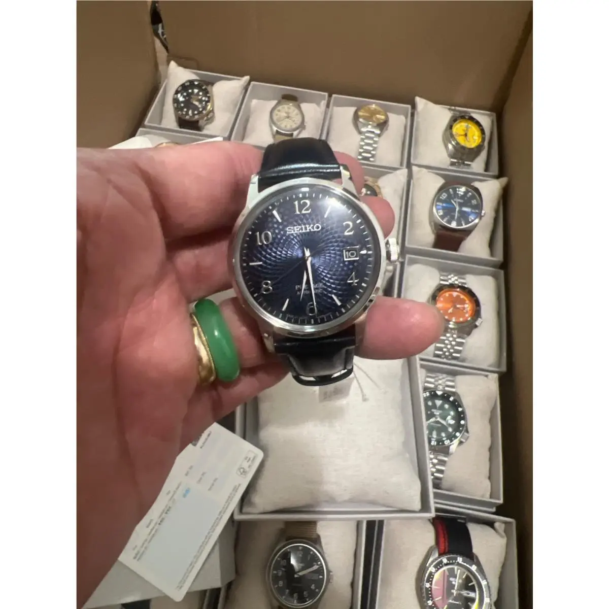 Seiko Presage Cocktail Time Blue Dial Leather Strap Men`s Watch SRPE43 - Dial: Blue, Band: Black, Bezel: Silver