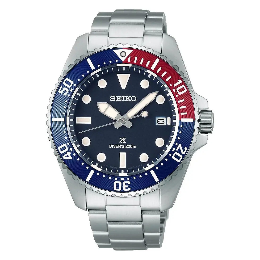 Seiko SNE595 Prospex Pepsi Dial Sapphire Crystal Stainless Steel Men’s Watch - Dial: Black, Band: Silver, Bezel: Black, Blue, Red