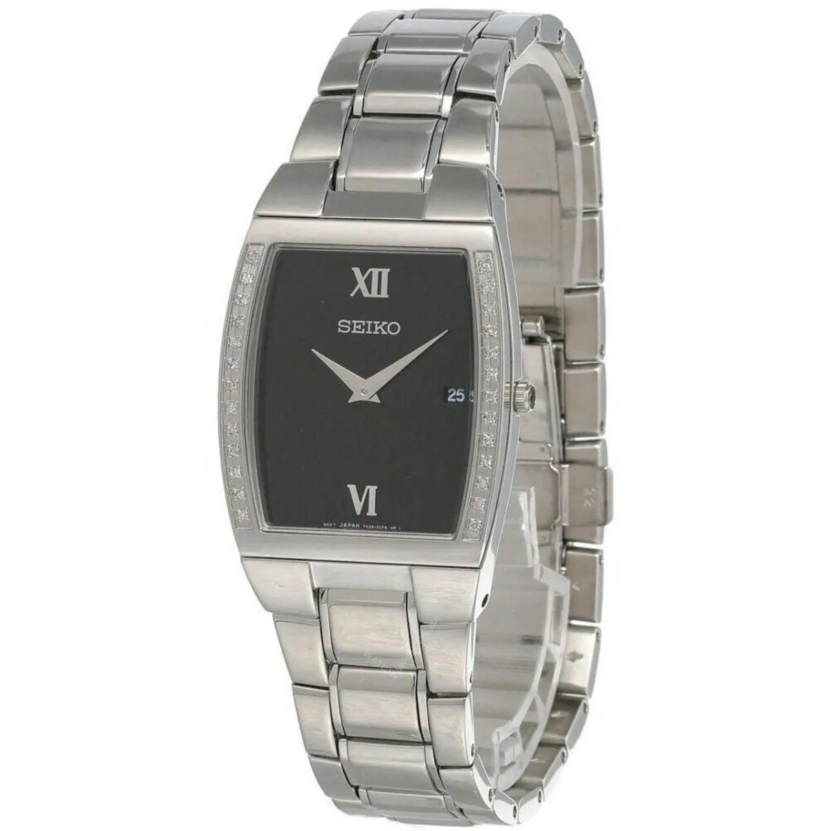Seiko Black Dial Stainless Steel Men`s Watch SKP319 - Dial: Black, Band: Silver, Bezel: Silver