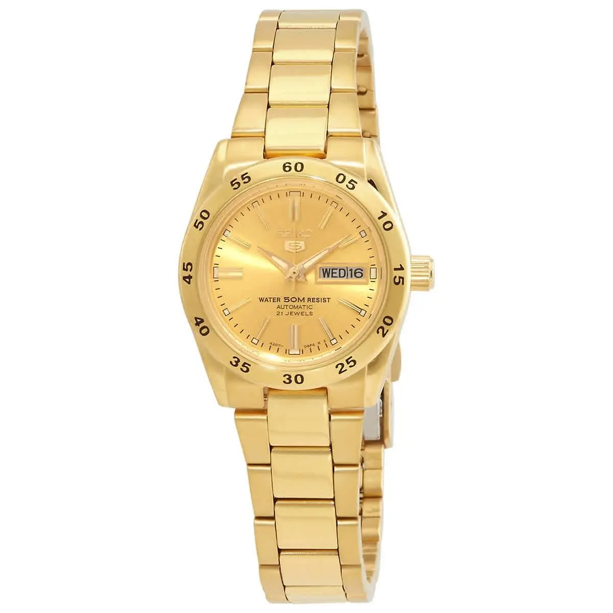 Seiko 5 Sports Automatic Gold Dial Ladies Watch SYMG44K1 - Gold, Dial: Gold, Band: Gold