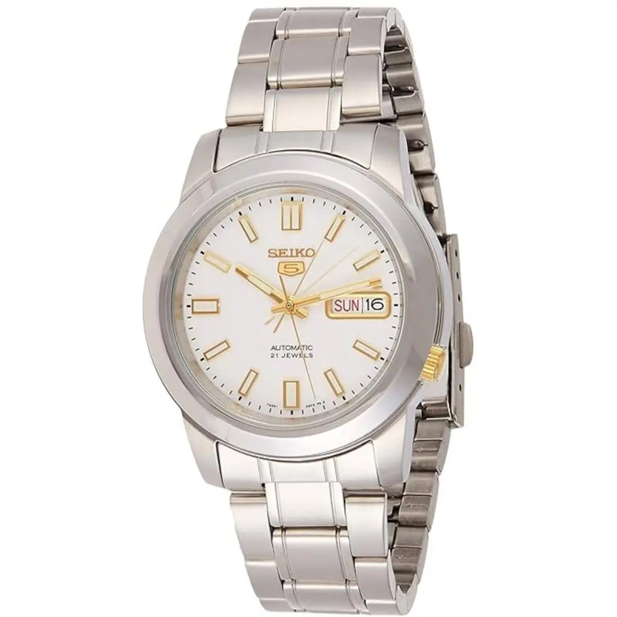 Men`s Watch  5 Automatic White Dial Stainless Steel Bracelet SNKK07 by Seiko