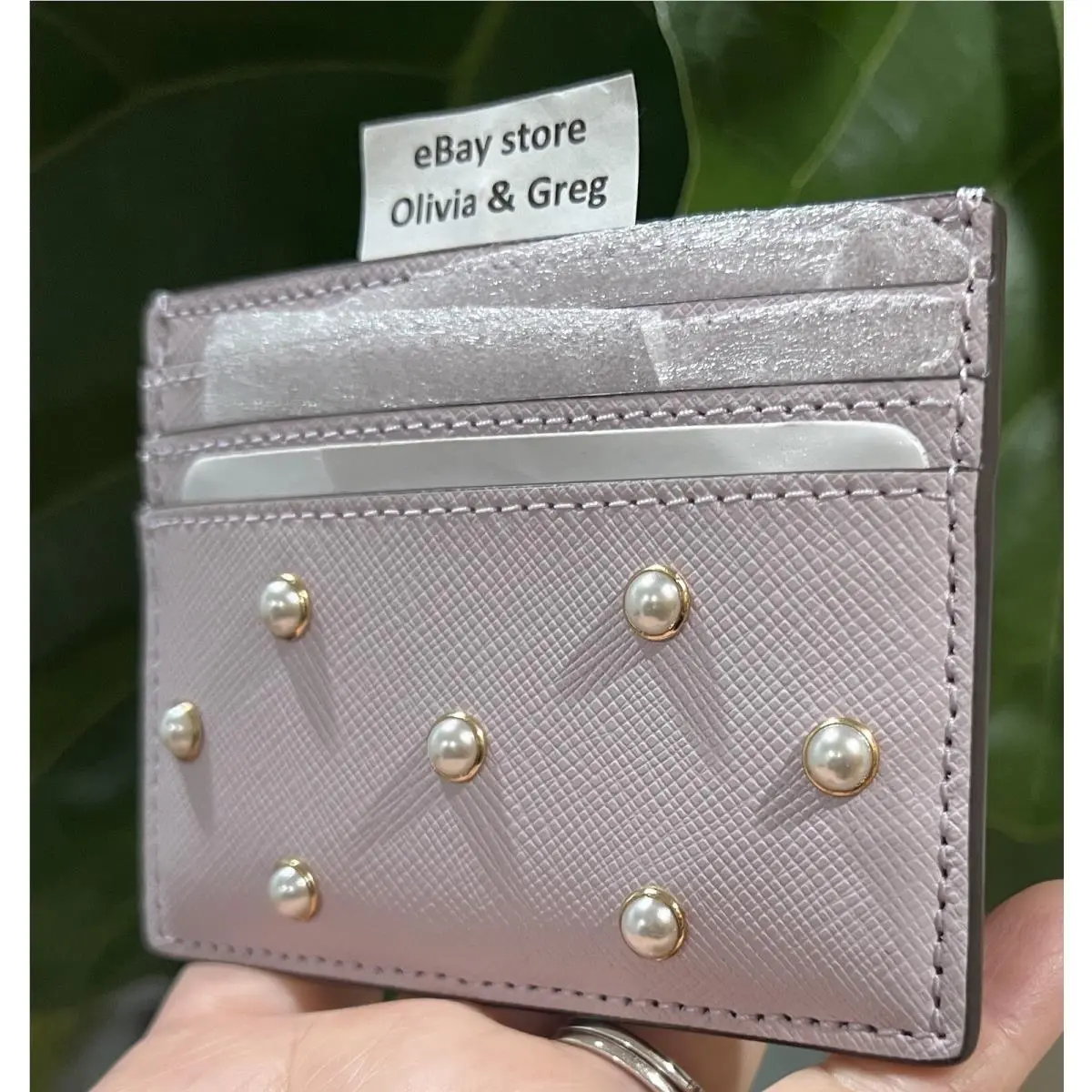 Kate Spade Madison Lilac Studded Pearls Small Slim Card Holder KG162