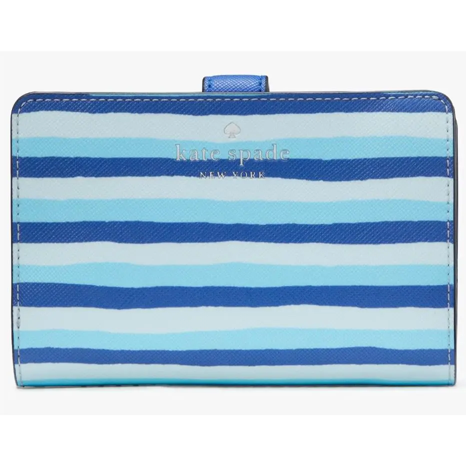 Kate Spade Schuyler Medium Compact Bifold Wallet Blue Stripes KG677 Retail