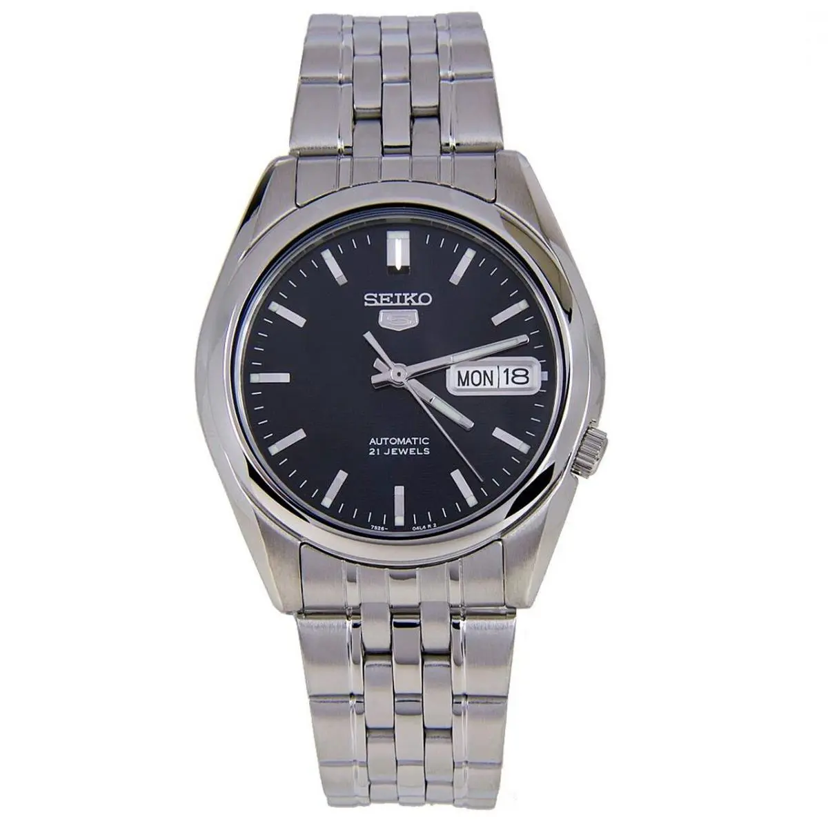 Seiko 5 SNK357 Men`s Stainless Steel Black Dial Day Date Automatic Watch