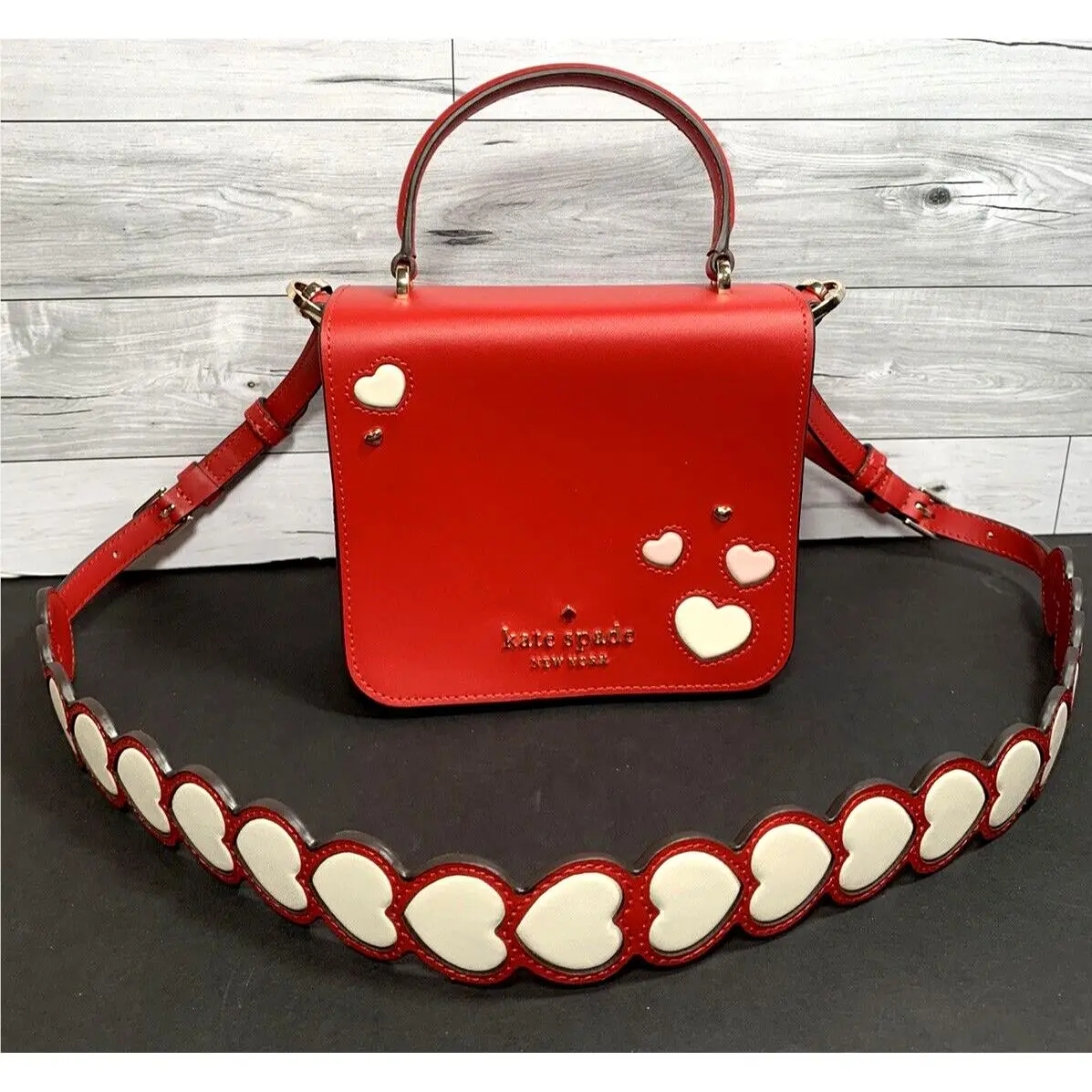 Kate Spade Staci Sweet Heart Square Crossbody Red Multi KA811 New