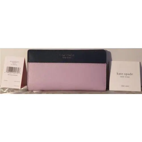 Kate Spade Cameron Bi Fold Wallet Snap Lrg Slim Lavender Navy Blue Leather