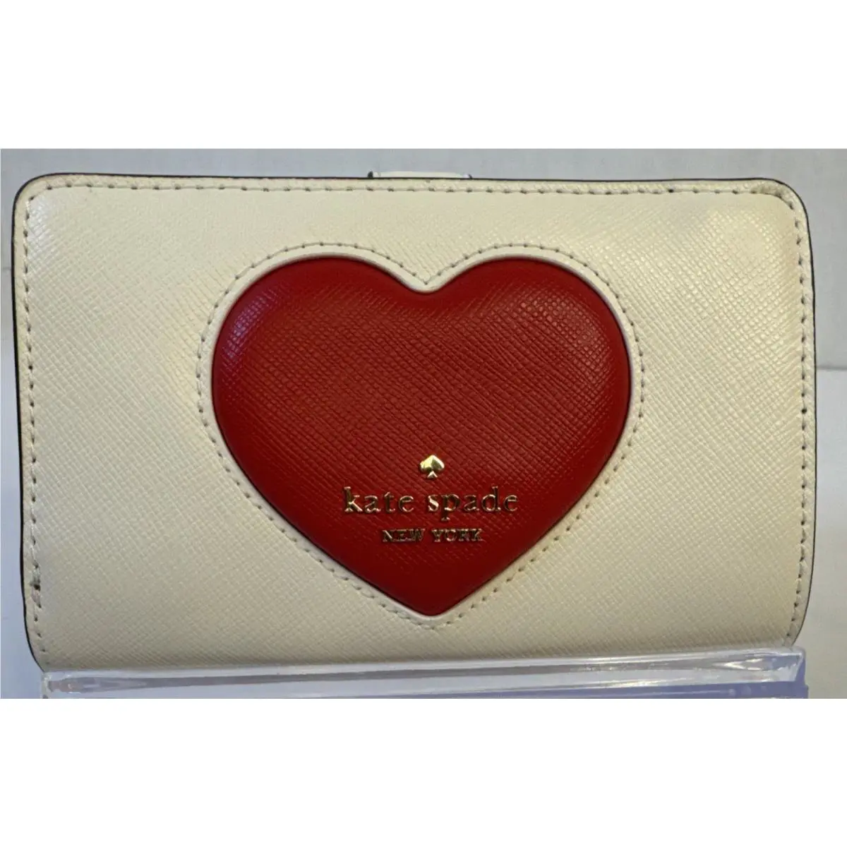 Kate Spade Madison Puffy Heart Medium Compact Bifold Wallet - Meringue / Red