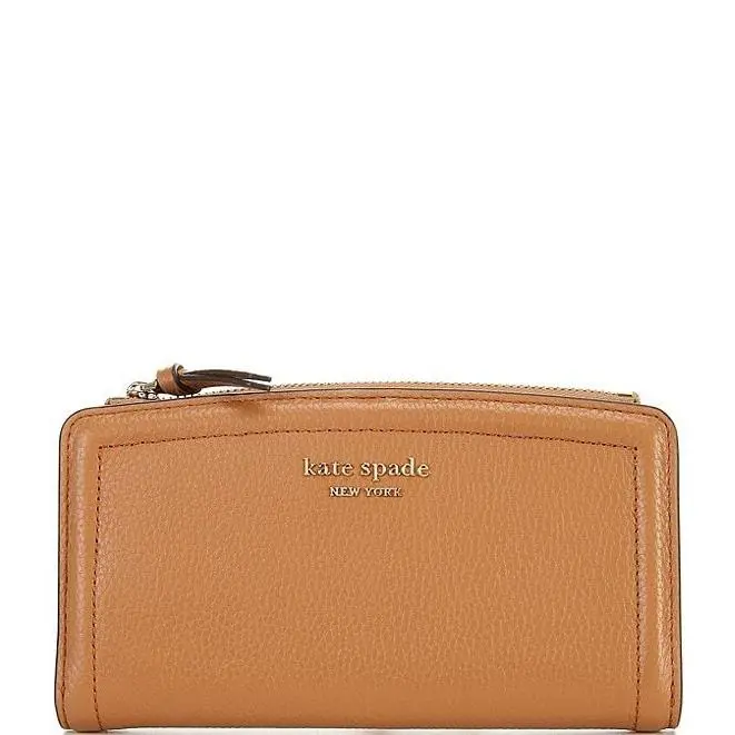Kate Spade Knott Pebbled Leather Zip Slim Wallet Bungalow Tan