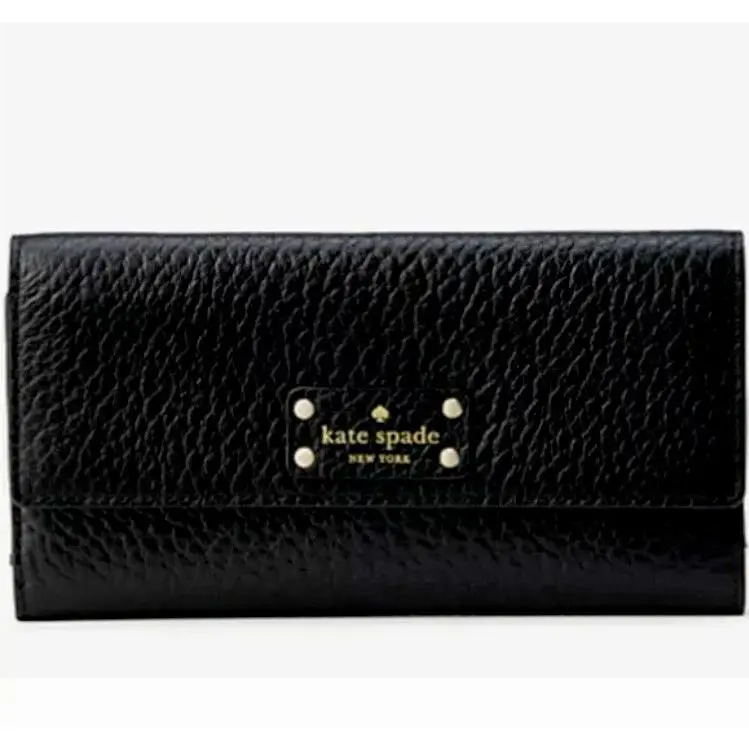 Kate Spade Bay Street Sandra Black Wallet Clutch Pebbled Leather Soft