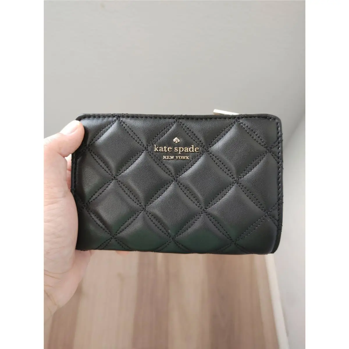 Kate Spade Medium Compact Bifold Wallet Natalia Black Quilted Leather
