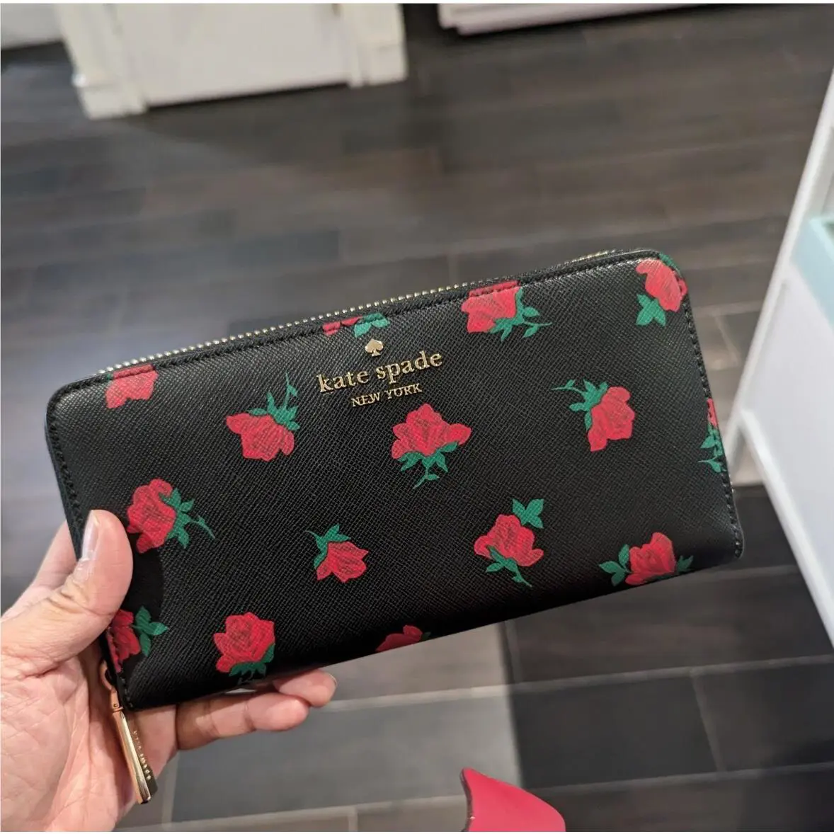 Kate Spade Madison Rose Toss Printed Large Continental Wallet Black Multi