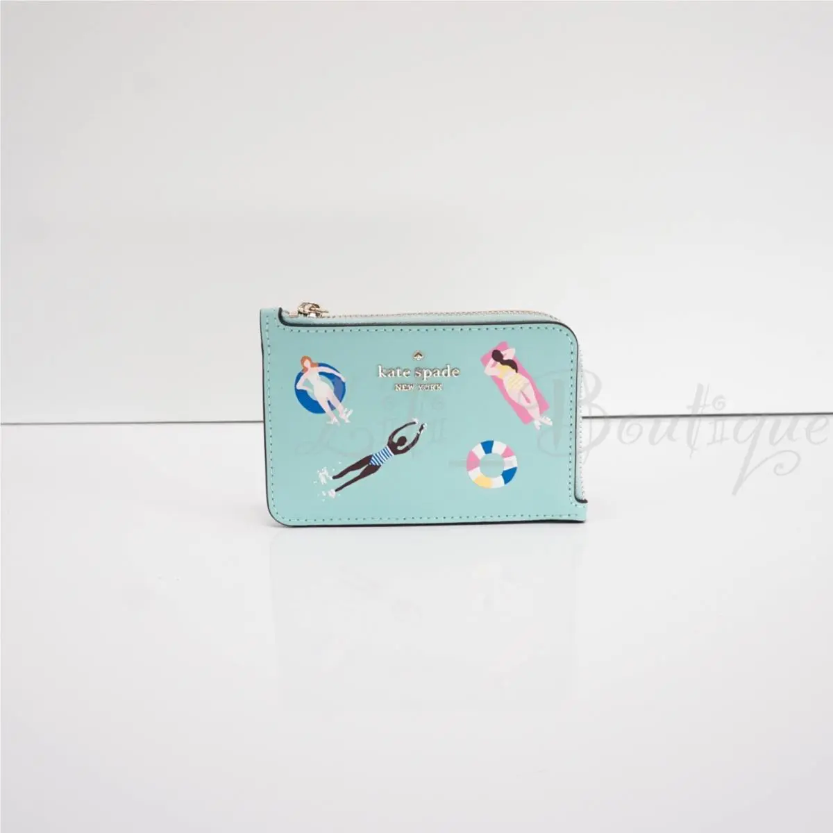 Kate Spade K7200 Medium L-zip Card Holder Key Ring Leather Poolside Blue 129