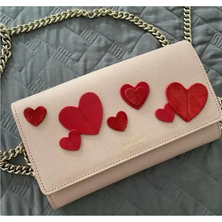 New Kate Spade Heart it Franny Crossbody Warm Vellum Novelty Bag Chain Strap