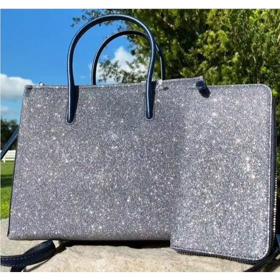 Kate Spade Trista Glitter Shopper Crossbody Large Continental Wallet Dusk Navy