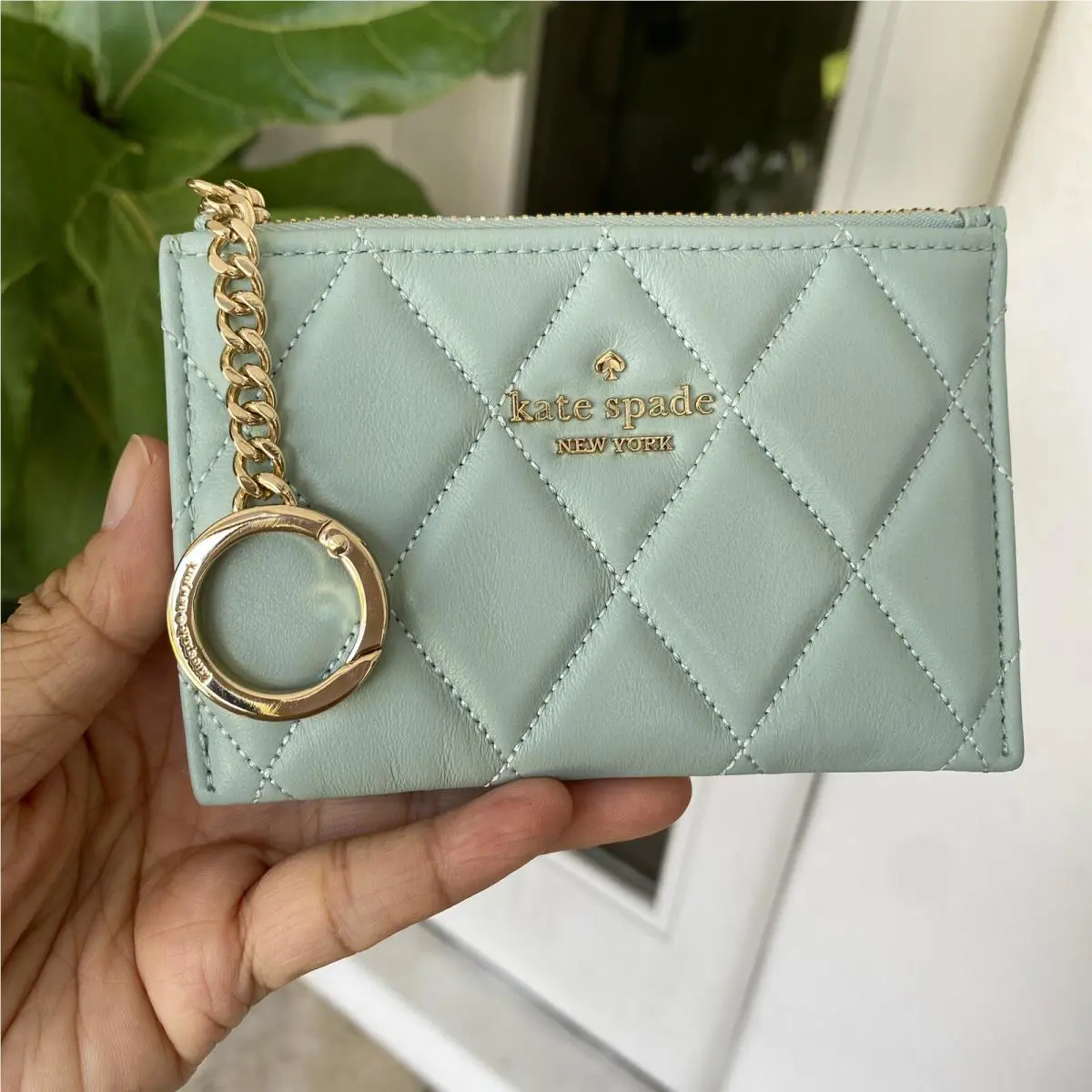 Kate Spade Carey Small Card Holder Smooth Quilted Leather Wild Sage KG426