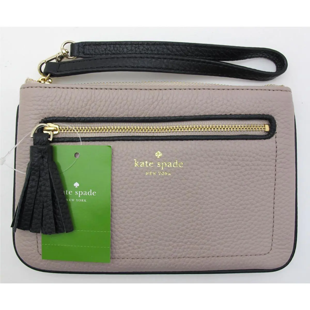 Auth. Kate Spade Pebbled Leather Wristlet/wallet Chester Street Almond/black