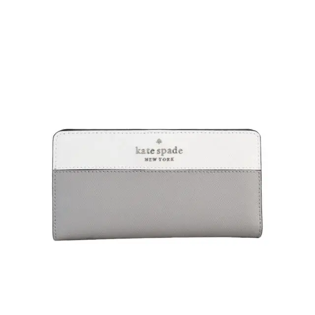 Kate Spade Staci Colorblock Large Slim Bifold Wallet in Warm Beige/black