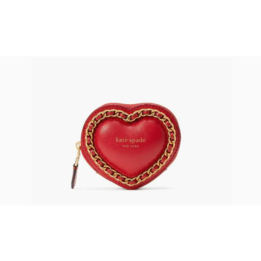 Kate Spade Amour Puffy Smooth Leather 3D Heart Coin Purse Lingonberry