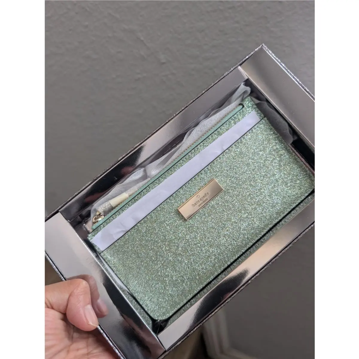 Kate Spade KK320 Kenzie Boxed Glitter Large Slim Cardholder In Seawater