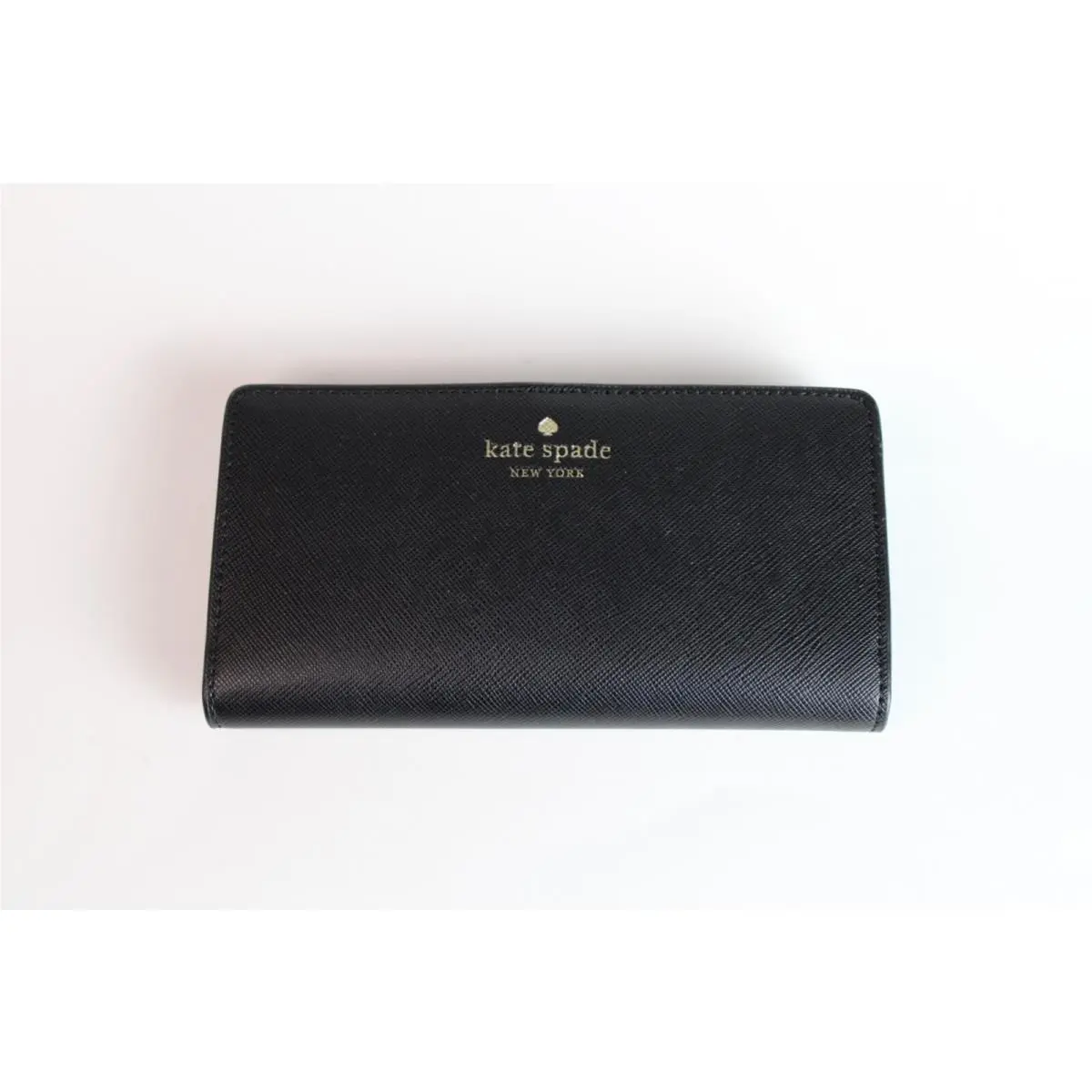 Kate Spade Dana Large Slim Bifold Wallet Black Saffiano Pvc Snap Close/zip