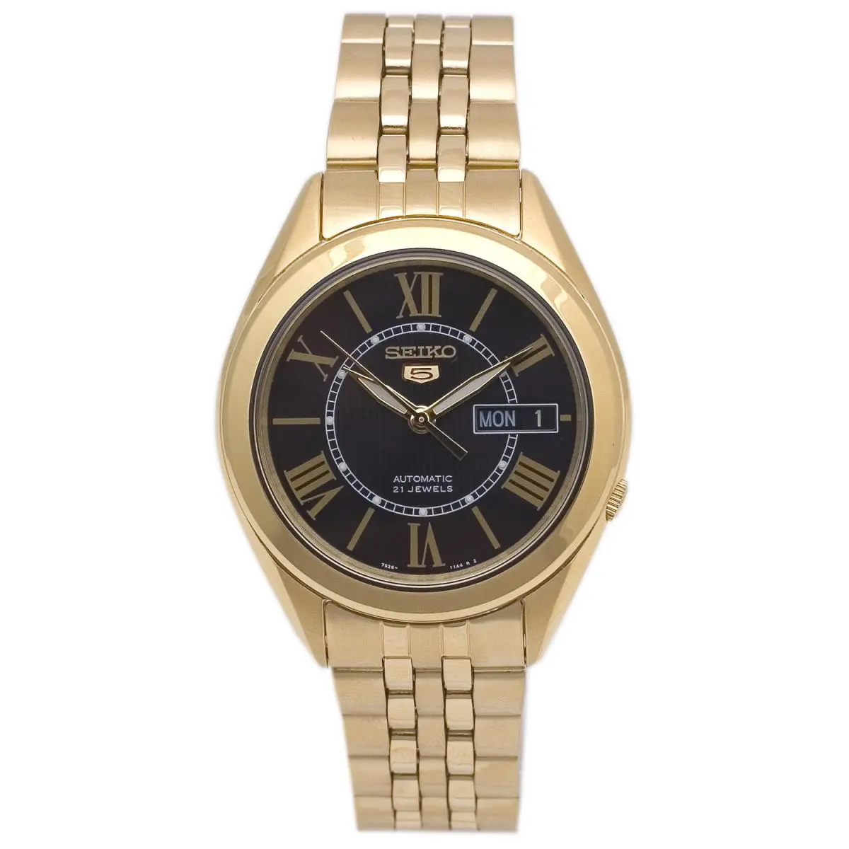 Seiko Men`s Watch Seiko 5 Automatic Black Dial Yellow Gold Bracelet SNKL40K1