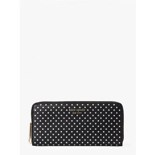 Kate Spade New York Spencer Metallic Dot Slim Ziparound Black Continental Wallet
