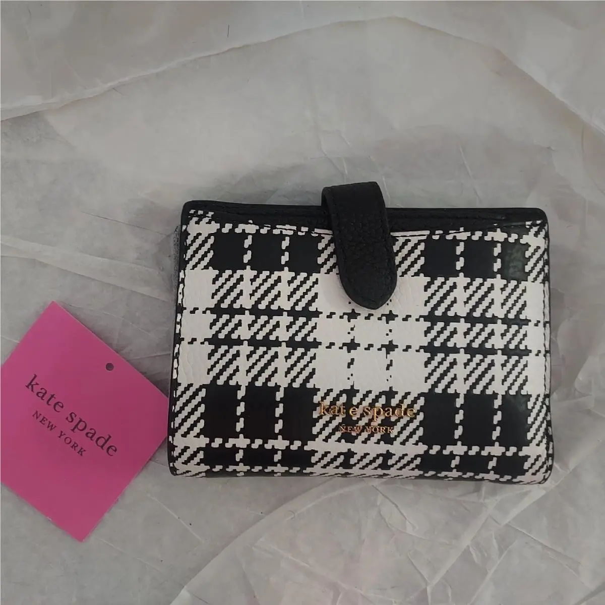 Kate Spade Hudson Posh Black and White Plaid Small Bifold Wallet