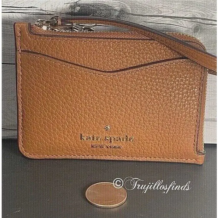 Kate Spade Leila Leather Small Card Holder ID Wristlet Wallet Gingerbread New