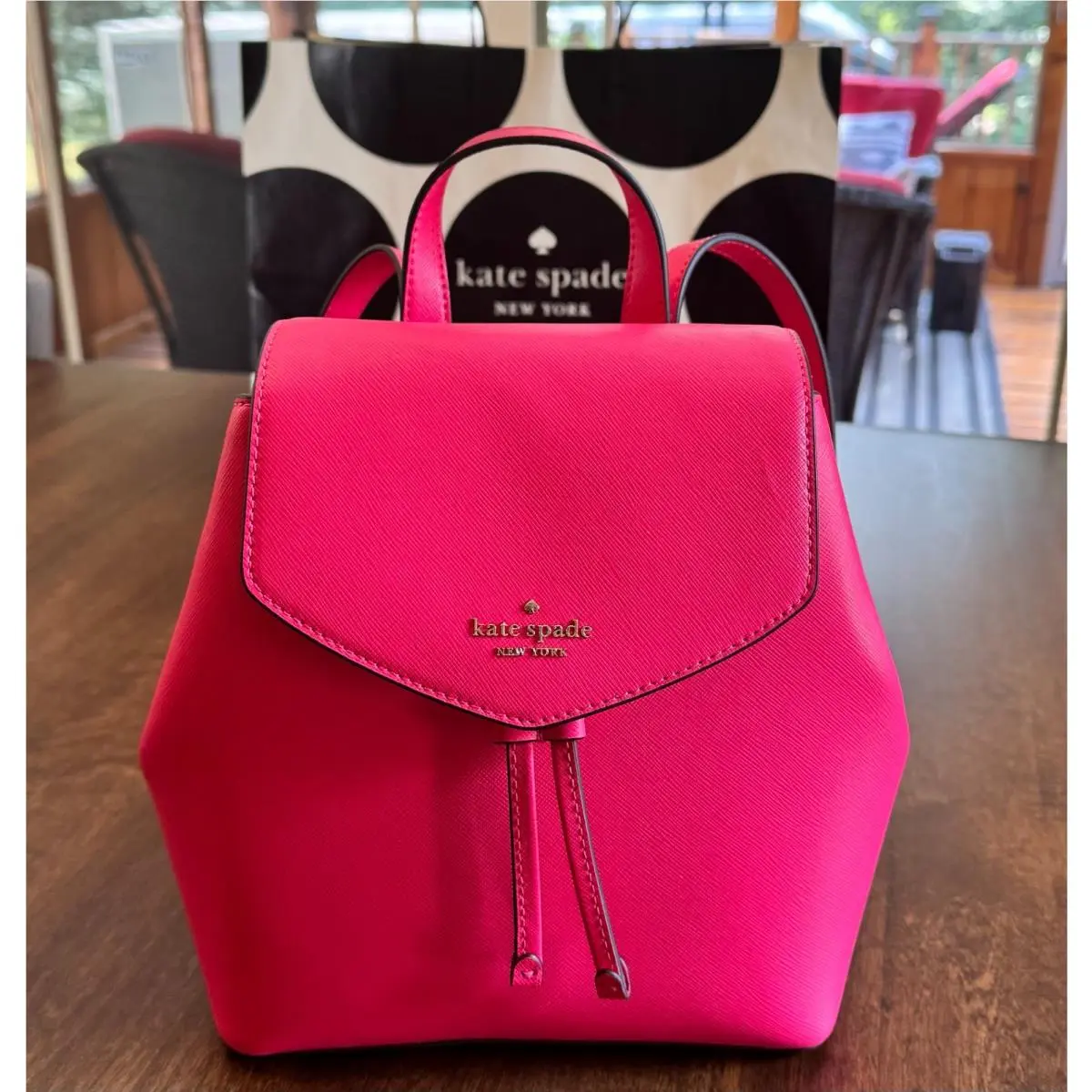 New  Lizzie Saffiano Leather Medium Flap Backpack - Bikini Pink by Kate Spade