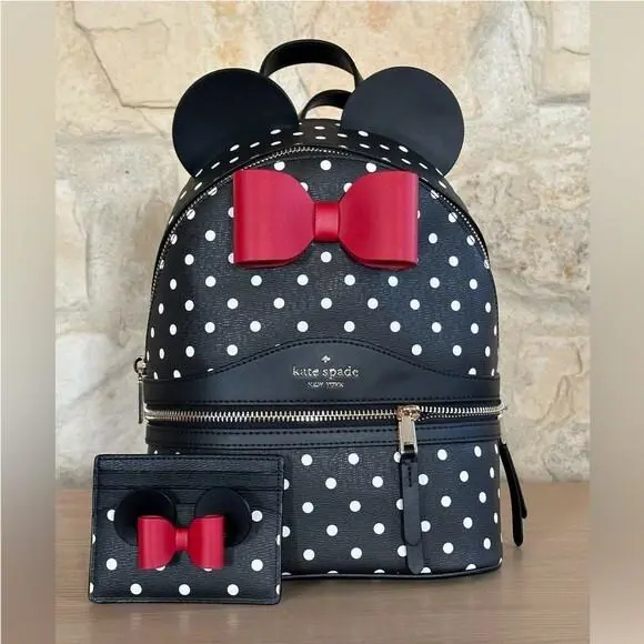 Kate Spade Disney`s Minnie Mouse Polka Dot Mini Dome Backpack Purse+card Case