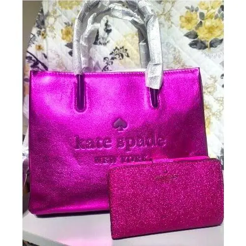Kate Spade Trista Crinkle Patent Shopper Glitter Bi-fold Wallet - Magenta